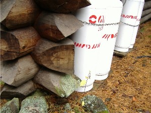 water splashing on logs