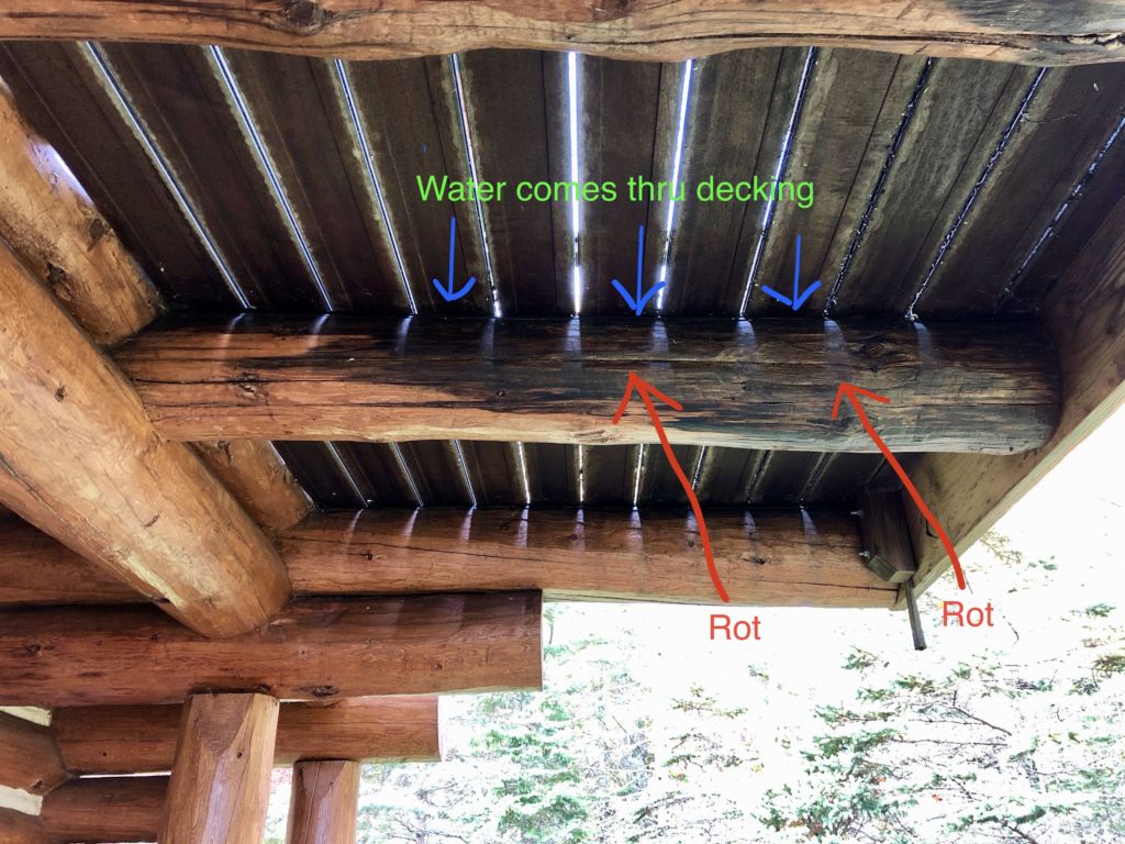 Water coming through decking can cause log rot
