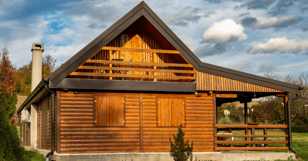 log home cabin in full sun