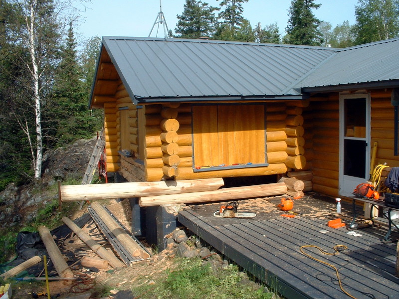 Logs on a log home that need whole replacement.