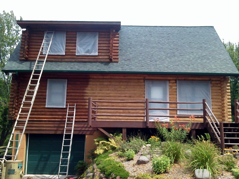 A log home that has been cob blasted.