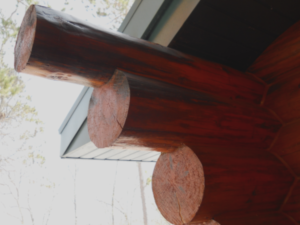 rot on logs sticking out beyond roof