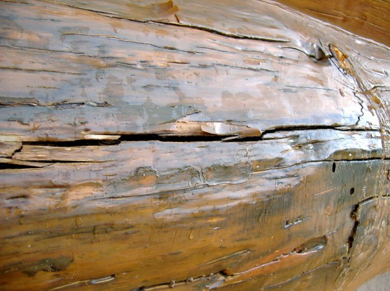 Failing log stain with discoloration
