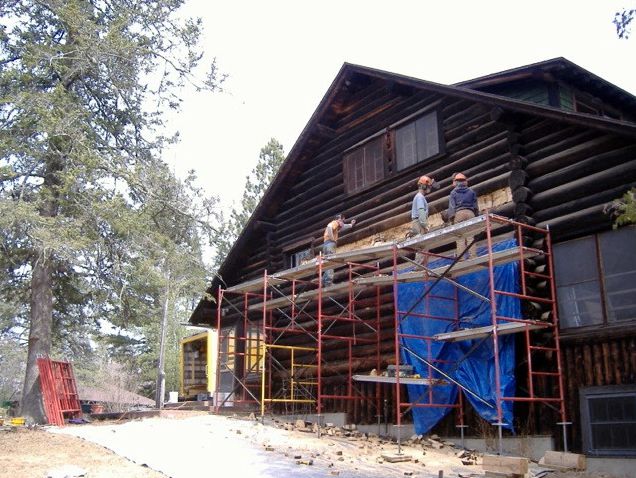 Log wall ready for chinking and stain