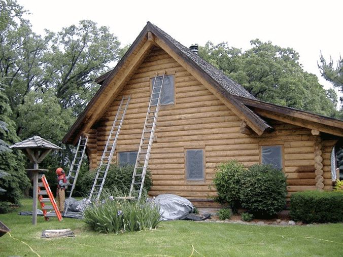 Blasting away log stain