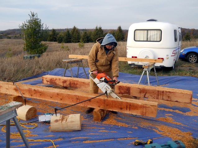 Shaping cedar hewn logs