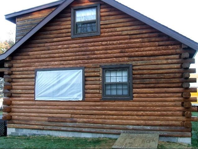 Newly stained logs