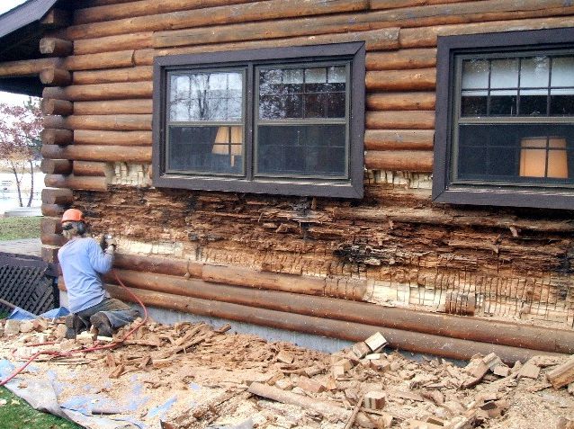 Tearing out remaining rotten wood